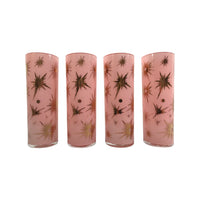 Load image into Gallery viewer, Federal Glass Mid-Century Pink Atomic &amp; 22-Karat Gold Star Tall Collins Glasses (Set of 4)
