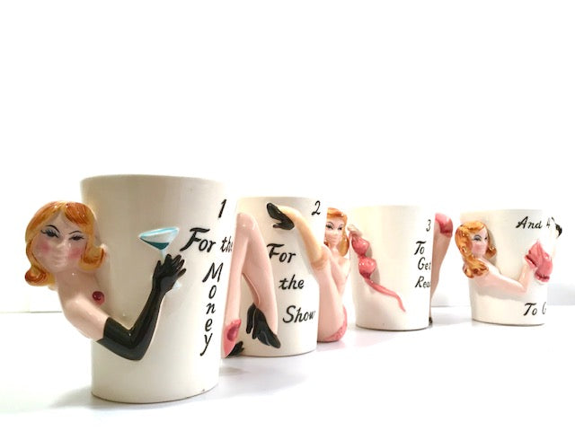 Shafford Mid-Century Party Girls 1-For-The-Money.. Mugs (Set of 4)