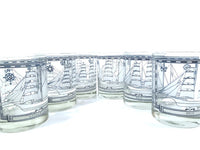 Load image into Gallery viewer, Georges Briard Signed Mid-Century Blue and White Ships Double Old Fashion Glasses (Set of 6)
