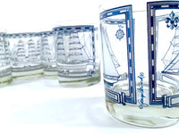Load image into Gallery viewer, Georges Briard Signed Mid-Century Blue and White Ships Double Old Fashion Glasses (Set of 6)
