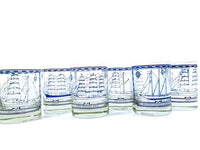 Load image into Gallery viewer, Georges Briard Signed Mid-Century Blue and White Ships Double Old Fashion Glasses (Set of 6)
