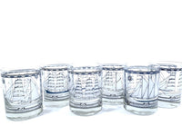 Load image into Gallery viewer, Georges Briard Signed Mid-Century Blue and White Ships Double Old Fashion Glasses (Set of 6)
