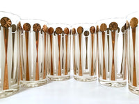 Load image into Gallery viewer, Fred Press Signed Mid-Century Gold and White Atomic Star Glasses (Set of 8 with Carrier)
