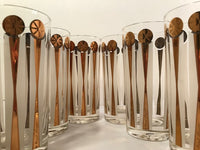 Load image into Gallery viewer, Fred Press Signed Mid-Century Gold and White Atomic Star Glasses (Set of 8 with Carrier)
