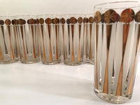 Load image into Gallery viewer, Fred Press Signed Mid-Century Gold and White Atomic Star Glasses (Set of 8 with Carrier)
