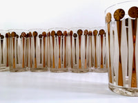 Load image into Gallery viewer, Fred Press Signed Mid-Century Gold and White Atomic Star Glasses (Set of 8 with Carrier)
