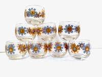 Load image into Gallery viewer, Federal Glass Mid-Century Field of Daisies Small Roly Poly Whiskey Glasses (Set of 8)
