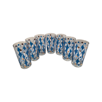 Load image into Gallery viewer, Vintage Gold and Blue Diamond Glasses Set of 7

