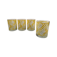 Load image into Gallery viewer, Georges Briard Signed Mid-Century Yellow Chevron Double Old Fashion Glasses (Set of 4)
