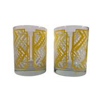 Load image into Gallery viewer, Georges Briard Signed Mid-Century Yellow Chevron Double Old Fashion Glasses (Set of 2)

