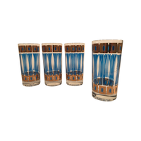 Load image into Gallery viewer, Fred Press Signed Jewel Mid-Century Gold and Blue Atomic Highball Glasses (Set of 4)

