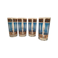 Load image into Gallery viewer, Fred Press Signed Jewel Mid-Century Gold and Blue Atomic Highball Glasses (Set of 4)
