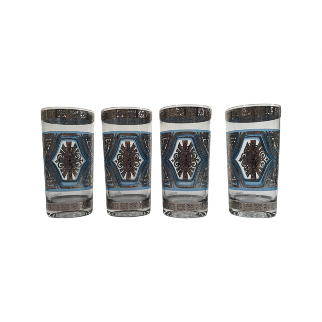 Culver Signed Mid-Century Sorrento Silver and Blue Highball Glasses (Set of 4)