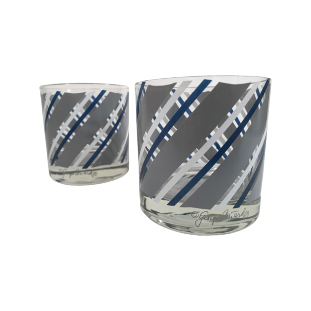 Georges Briard Signed Mid-Century Grey and Blue Striped Glasses (Set of 2)