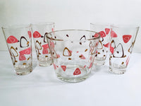 Load image into Gallery viewer, Federal Glass Mid-Century Pink and 22-Karat Gold Amoeba Boomerang Atomic 5-Piece Cocktail Set
