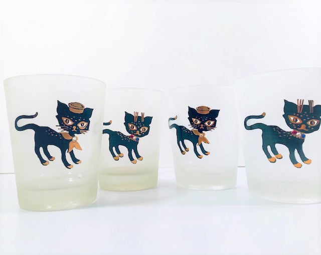 Maida Amour Siamese Hipster Kitten Double Old Fashion Glasses (Set of 4)