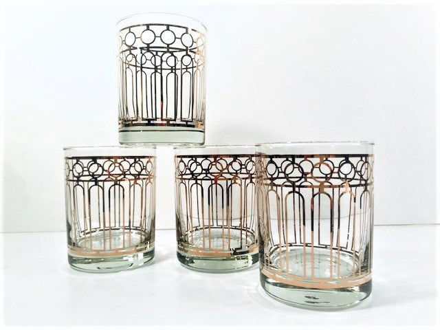 Georges Briard Signed Art Deco Double Old Fashion Glasses (Set of 4)