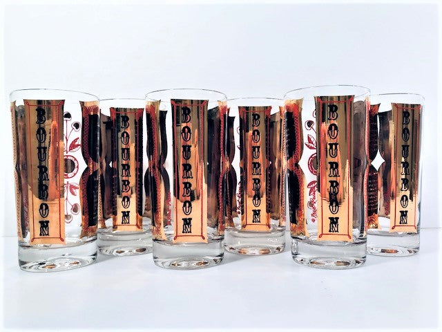 Fred Press Signed Mid-Century Bourbon Cocktail Highball Glasses (Set of 6)