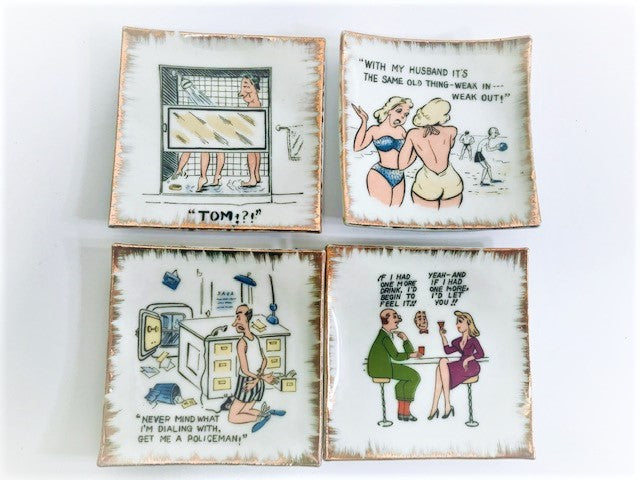 Bradley Exclusive Humorous Cocktail Trays-Plaques (Set of 4)