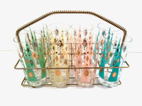 Load image into Gallery viewer, Fred Press Signed Mid-Century Pastel Atomic Burst Highball Glasses (Set of 8) with Carrier
