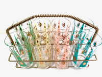Load image into Gallery viewer, Fred Press Signed Mid-Century Pastel Atomic Burst Highball Glasses (Set of 8) with Carrier
