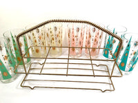 Load image into Gallery viewer, Fred Press Signed Mid-Century Pastel Atomic Burst Highball Glasses (Set of 8) with Carrier
