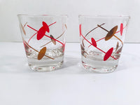 Load image into Gallery viewer, Federal Glass Rhythm Mid-Century Gold and Red Atomic Swirl Old Fashion Glasses (Set of 2)
