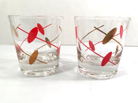 Load image into Gallery viewer, Federal Glass Rhythm Mid-Century Gold and Red Atomic Swirl Old Fashion Glasses (Set of 2)
