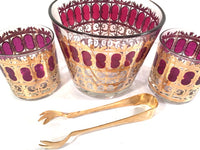 Load image into Gallery viewer, Culver Signed Mid-Century Cranberry Scroll 4-Piece Bar Set

