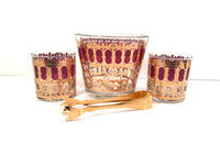 Load image into Gallery viewer, Culver Signed Mid-Century Cranberry Scroll 4-Piece Bar Set
