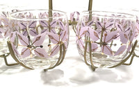 Load image into Gallery viewer, Federal Glass Mid-Century Gold and Lavender Roly Poly Glasses with Atomic Carrier (Set of 8)
