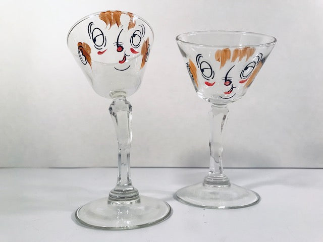 2 Vintage Etched Cocktail Glasses ~ Martini Glasses, 1950's