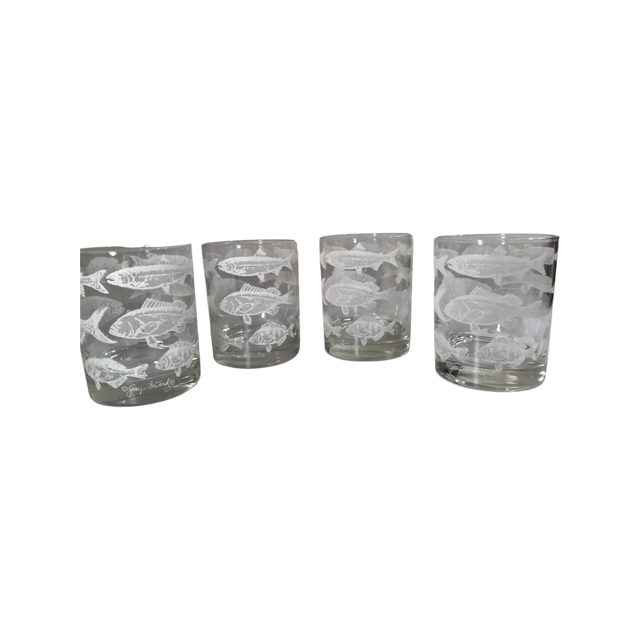 SET of 4- GEORGES BRIARD HI-BALL newest GLASSES. FISH GOLD PATTERN