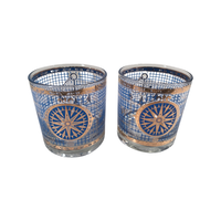 Load image into Gallery viewer, Georges Briard Signed Blue and Gold Navigation/Compass Glasses (Set of 2)
