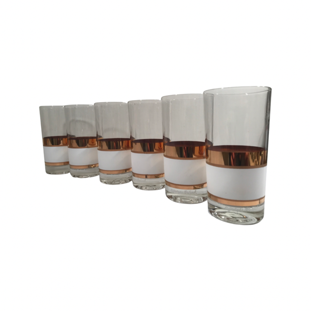 Georges Briard Signed 22-Karat Gold and White Band Highball Glasses (Set of 6)