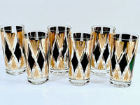 Load image into Gallery viewer, Fred Press Signed Mid-Century 22-Karat Gold and Black Diamond Glasses (Set of 6)
