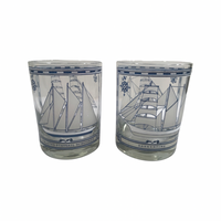 Load image into Gallery viewer, Georges Briard Signed Mid-Century Blue and White Ships Double Old Fashion Glasses (Set of 2)
