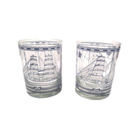 Load image into Gallery viewer, Georges Briard Signed Mid-Century Blue and White Ships Double Old Fashion Glasses (Set of 2)
