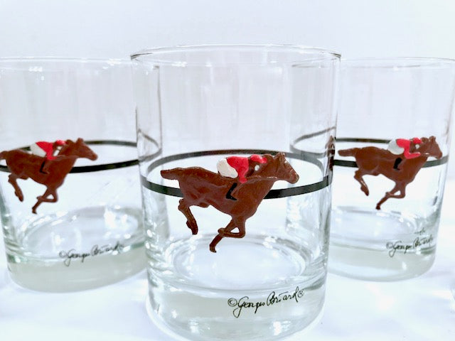 Georges Briard Signed Mid-Century Kentucky Derby Double Old Fashion Glasses (Set of 6)