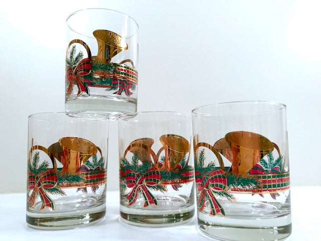 Culver Mid-Century Yule Horn Double Old Fashion Glasses (Set of 4)