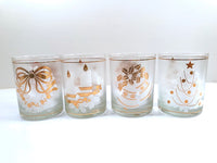 Load image into Gallery viewer, Culver Signed Mid-Century 22-Karat Gold &amp; White Christmas Double Old Fashion Glasses (Set of 4)
