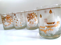 Load image into Gallery viewer, Culver Signed Mid-Century 22-Karat Gold &amp; White Christmas Double Old Fashion Glasses (Set of 4)
