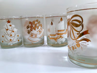 Load image into Gallery viewer, Culver Signed Mid-Century 22-Karat Gold &amp; White Christmas Double Old Fashion Glasses (Set of 4)

