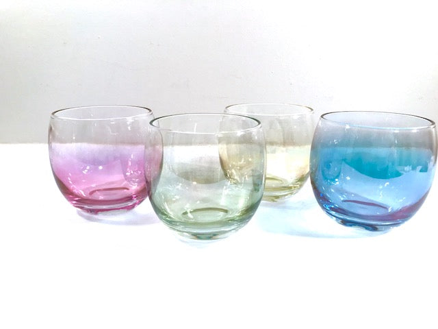Federal Glass Mid-Century Somewhere Over the Rainbow Roly Poly Glasses (Set of 4)