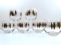 Load image into Gallery viewer, Federal Glass Mid-Century Gold and Black Harlequin Roly Poly Glasses (Set of 6)
