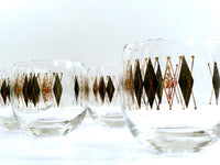 Load image into Gallery viewer, Federal Glass Mid-Century Gold and Black Harlequin Roly Poly Glasses (Set of 6)
