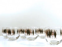 Load image into Gallery viewer, Federal Glass Mid-Century Gold and Black Harlequin Roly Poly Glasses (Set of 6)

