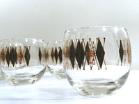 Load image into Gallery viewer, Federal Glass Mid-Century Gold and Black Harlequin Roly Poly Glasses (Set of 6)
