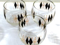 Load image into Gallery viewer, Federal Glass Mid-Century Gold and Black Harlequin Roly Poly Glasses (Set of 6)
