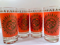 Load image into Gallery viewer, Jeannette Glass Aztec Orange &amp; 22-Karat Gold Sunburst Highball Glasses (Set of 4)

